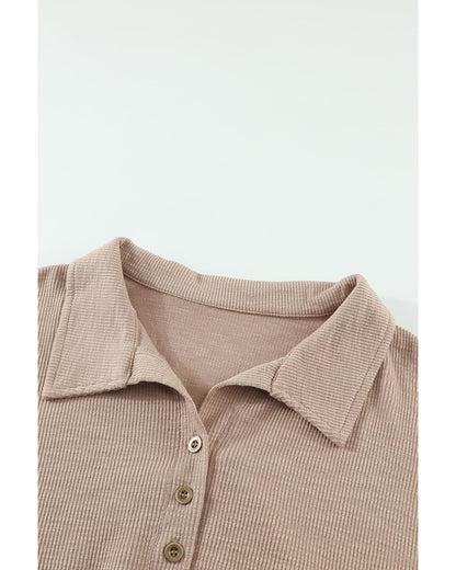 Azura Exchange Button Front Turn-down Neck Knit Top - S