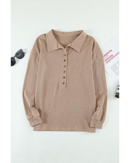 Azura Exchange Button Front Turn-down Neck Knit Top - S