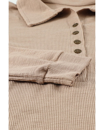 Azura Exchange Button Front Turn-down Neck Knit Top - S