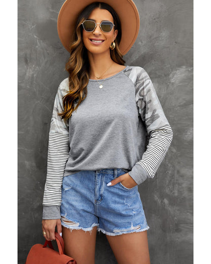 Azura Exchange Camo Striped Patchwork Top - M