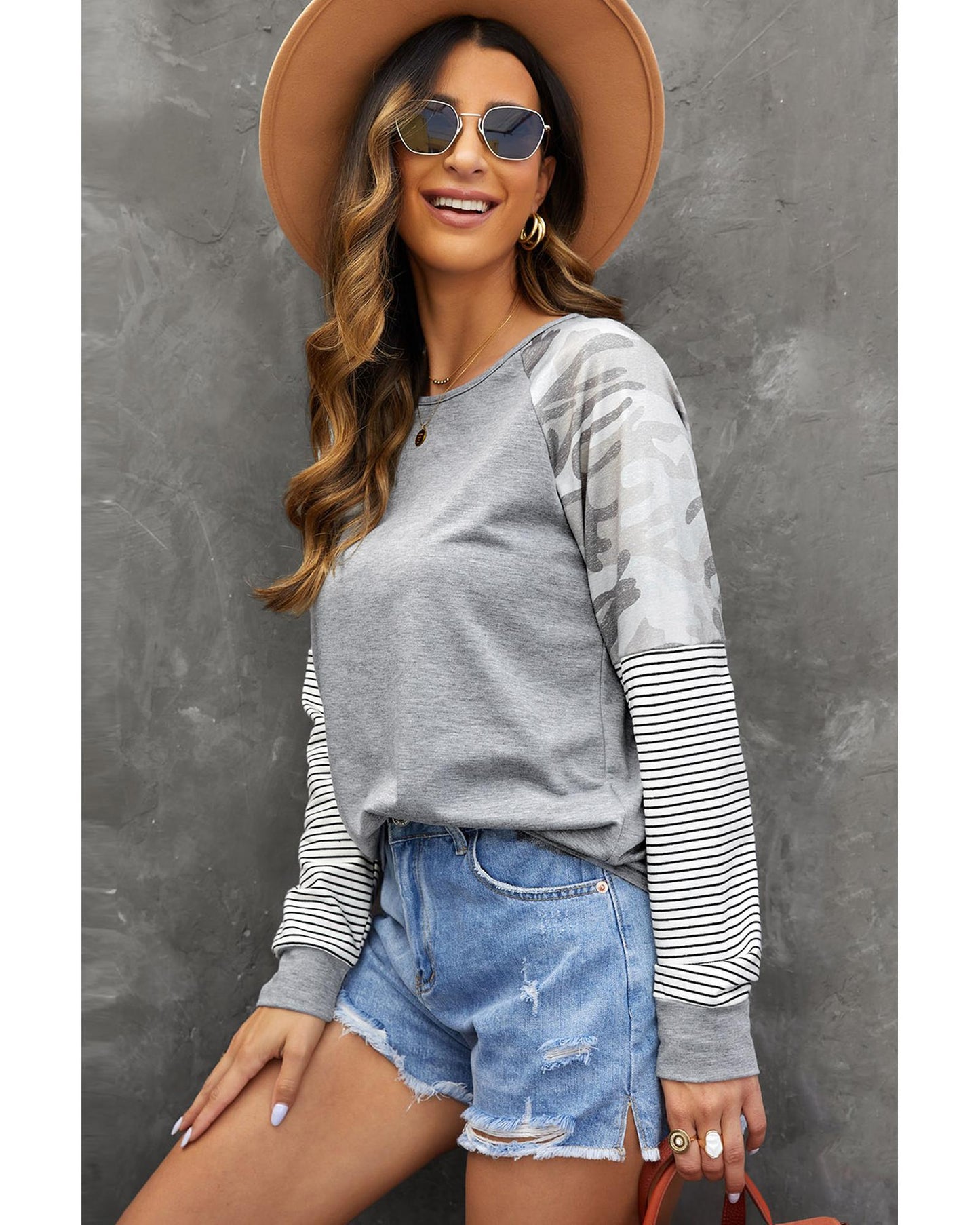 Azura Exchange Camo Striped Patchwork Top - M