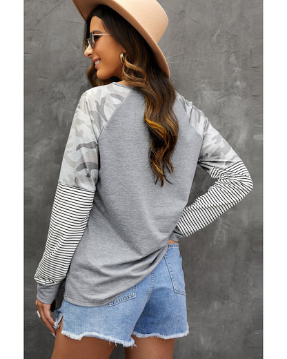 Azura Exchange Camo Striped Patchwork Top - M