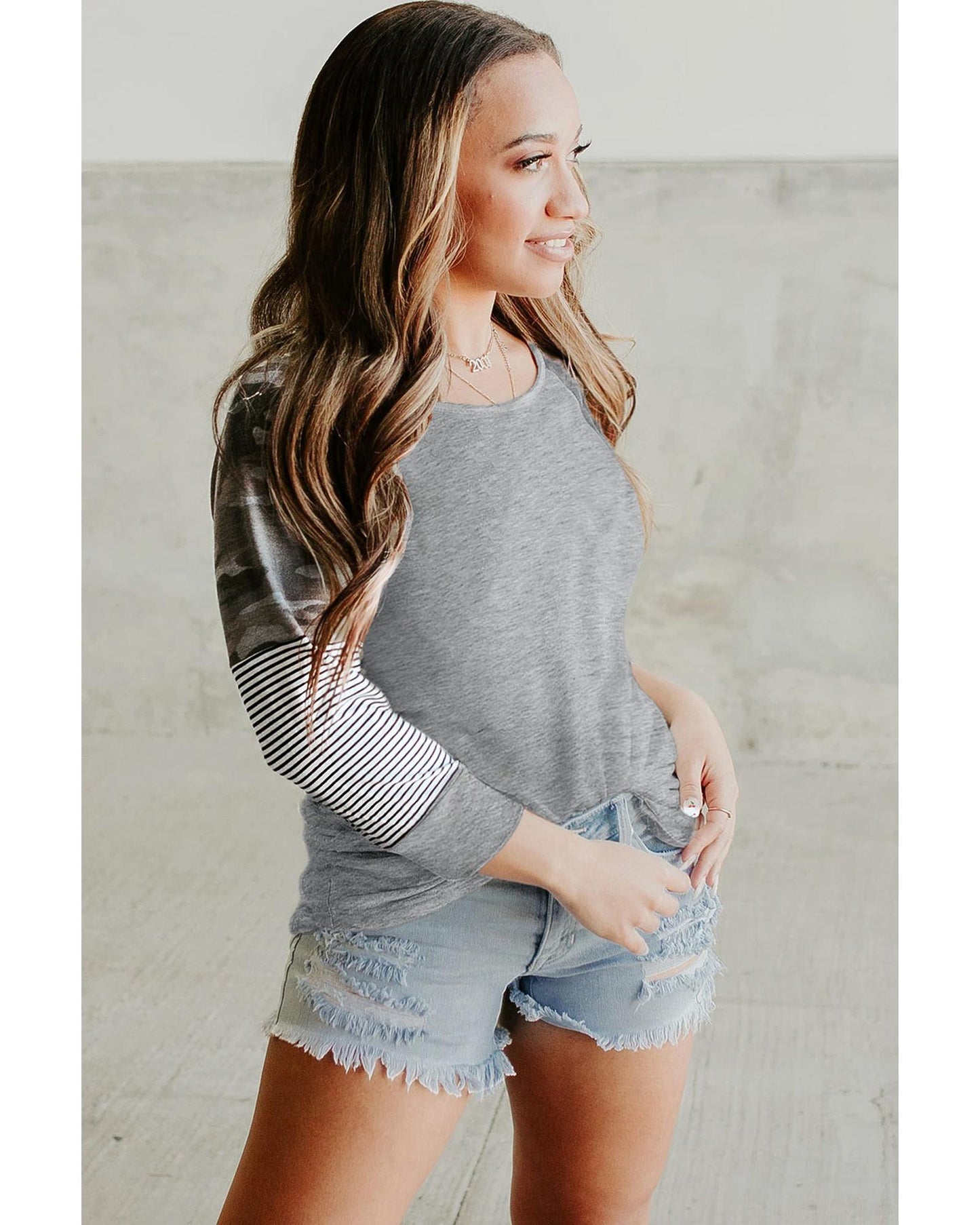 Azura Exchange Camo Striped Patchwork Top - S