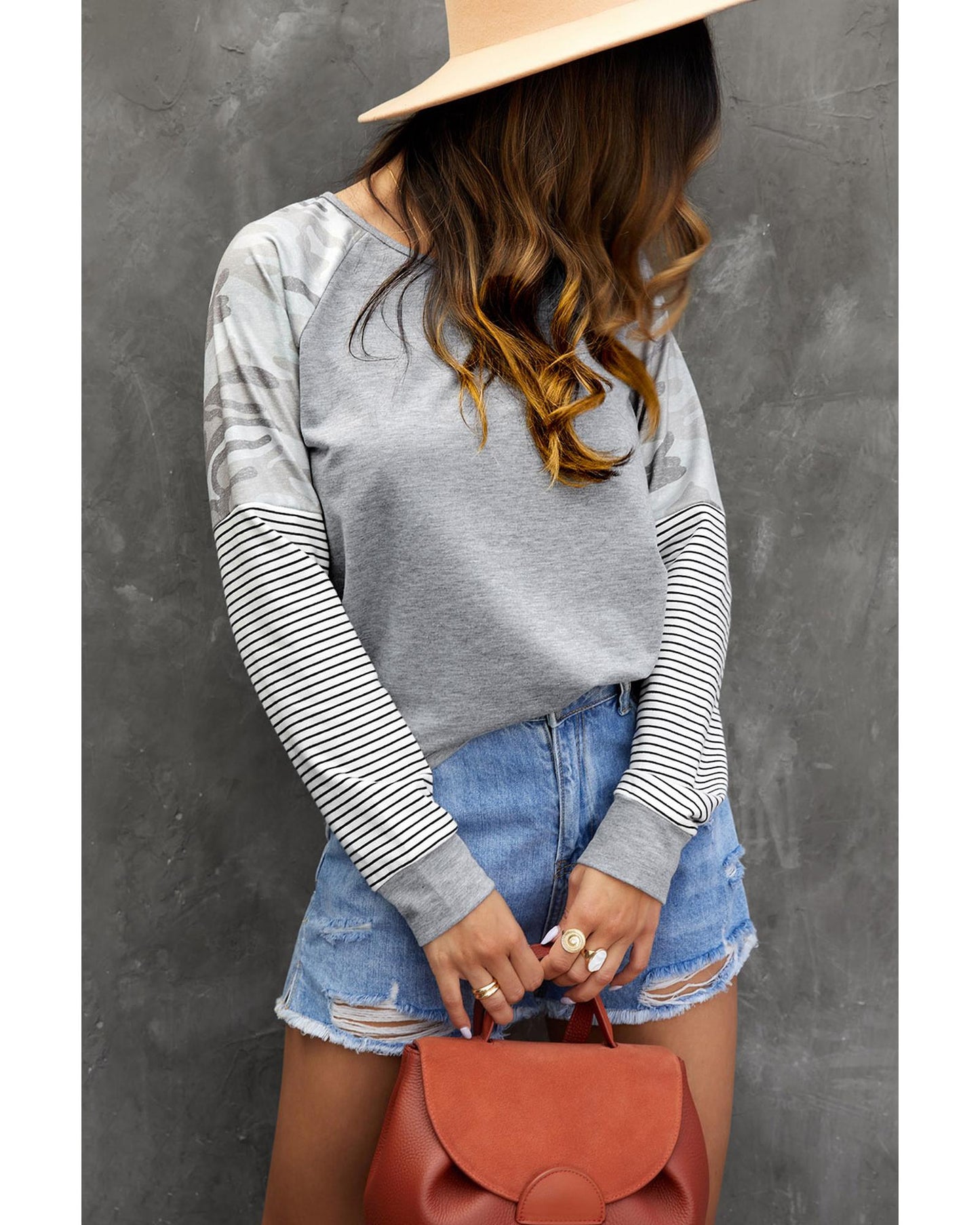 Azura Exchange Camo Striped Patchwork Top - S