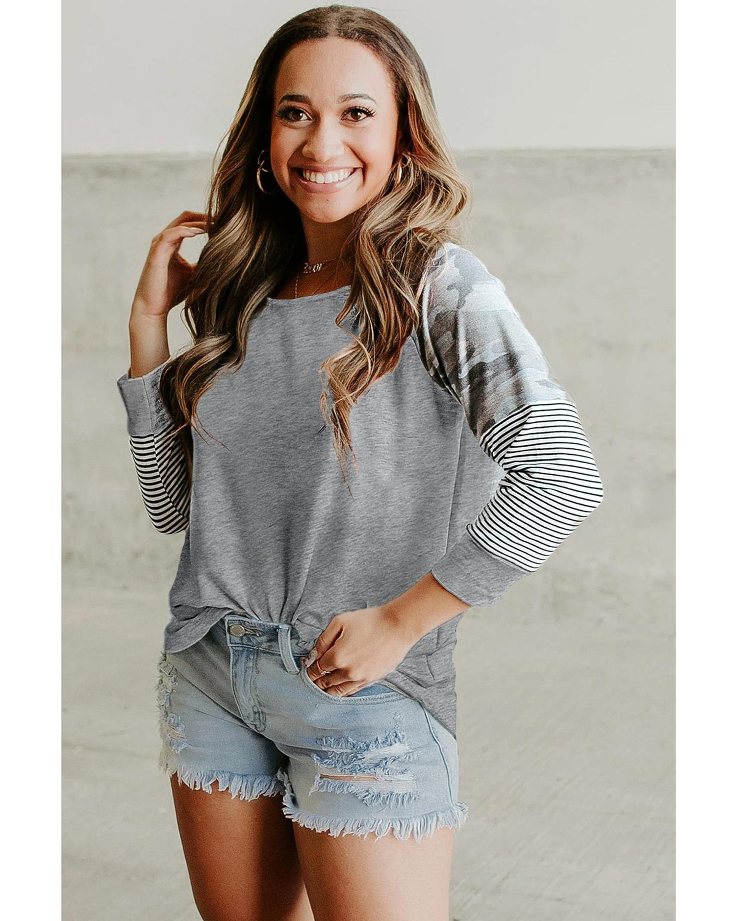 Azura Exchange Camo Striped Patchwork Top - S