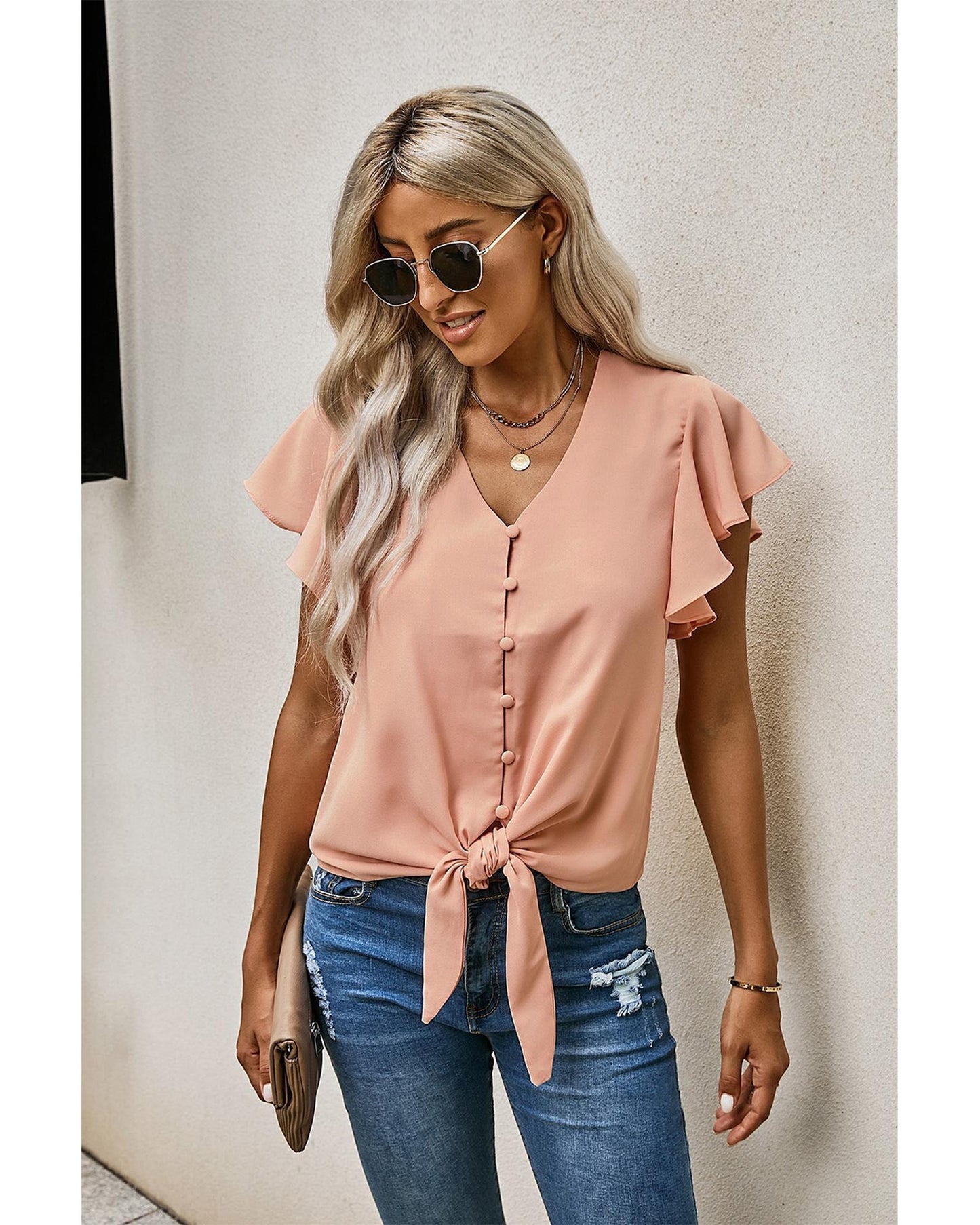 Azura Exchange Button Tie Top - L