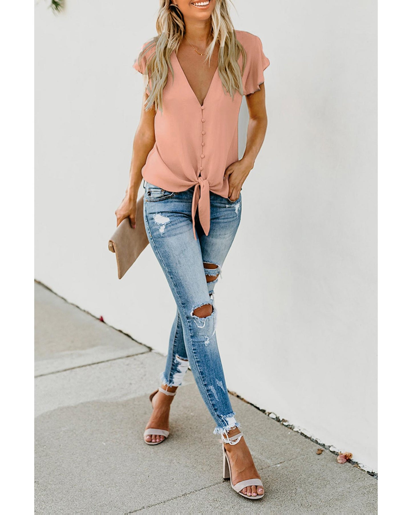 Azura Exchange Button Tie Top - L