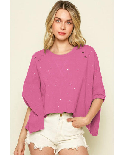 Azura Exchange Bleached Distressed Short Sleeve Top - L