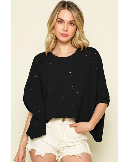 Azura Exchange Bleached Distressed Asymmetric Hem Tee - XL