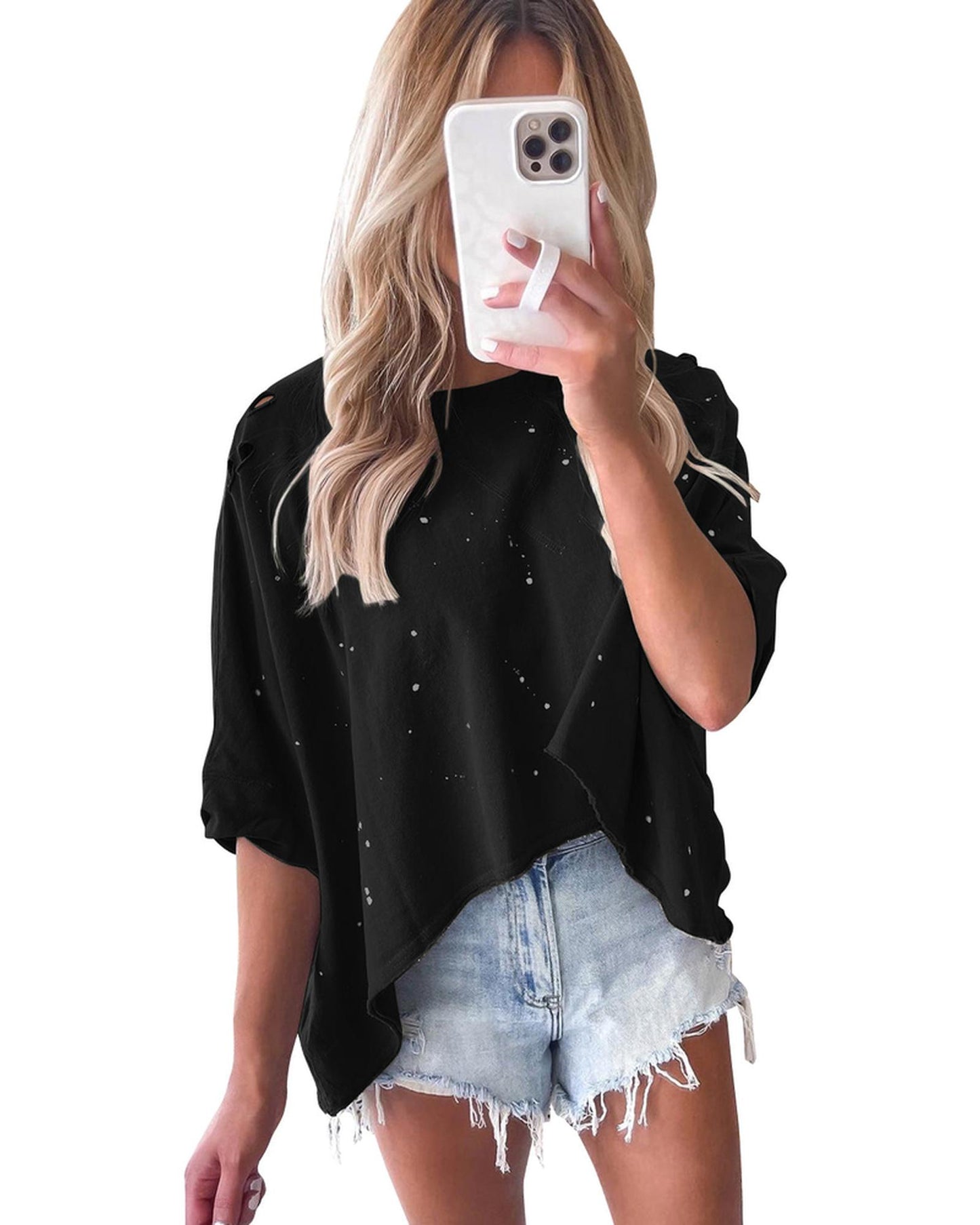 Azura Exchange Bleached Distressed Asymmetric Hem Tee - XL