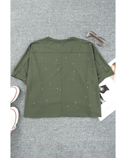 Azura Exchange Bleached Distressed Asymmetric Hem Top - M