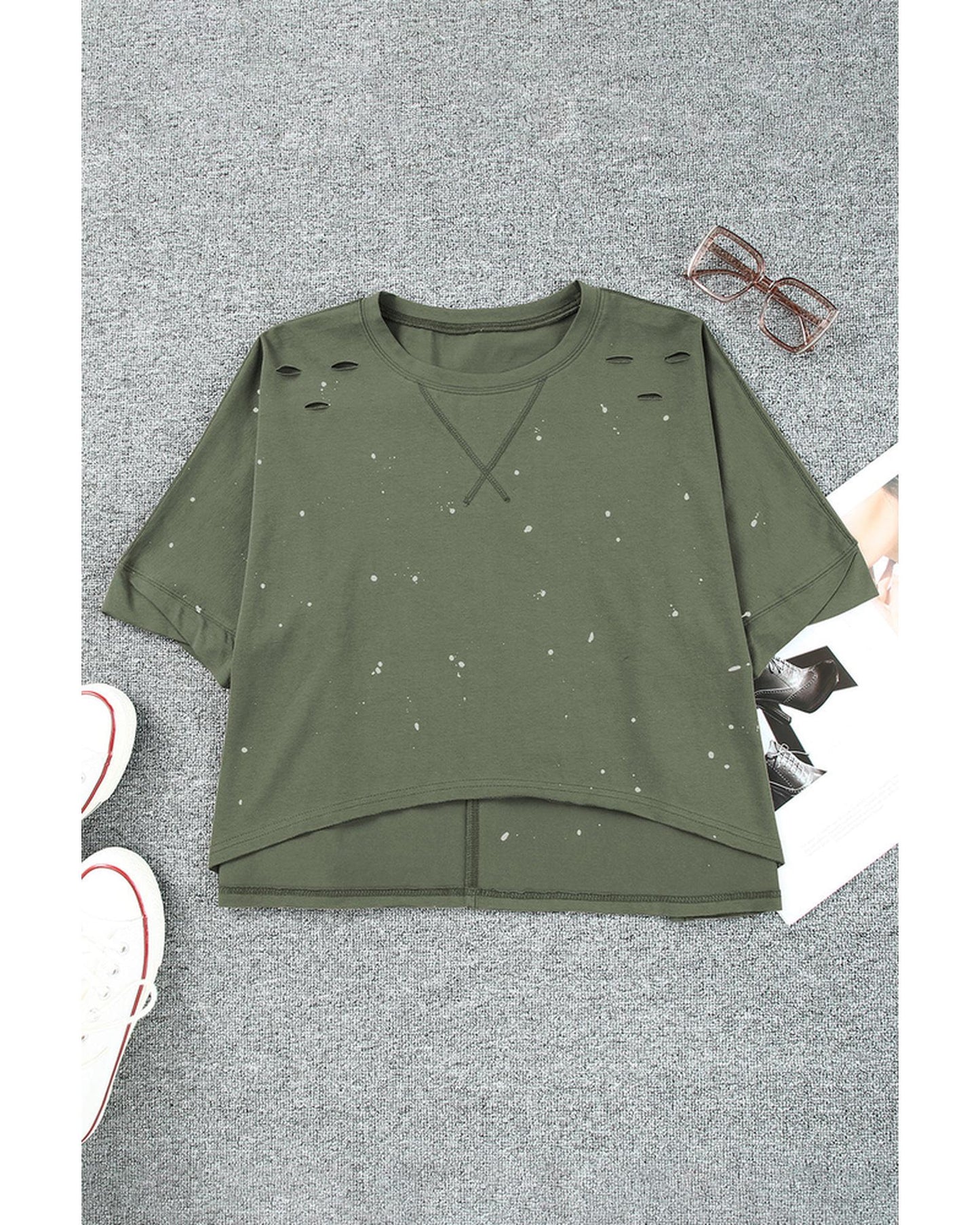 Azura Exchange Bleached Distressed Asymmetric Hem Top - XL