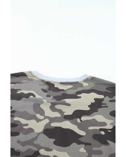 Azura Exchange Camo Print Knotted Hem T-shirt - L