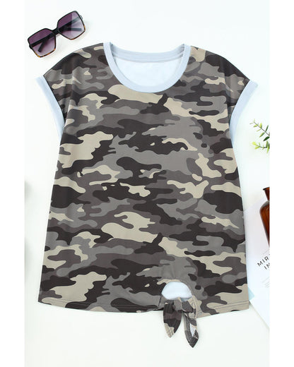 Azura Exchange Camo Print Knotted Hem T-shirt - S