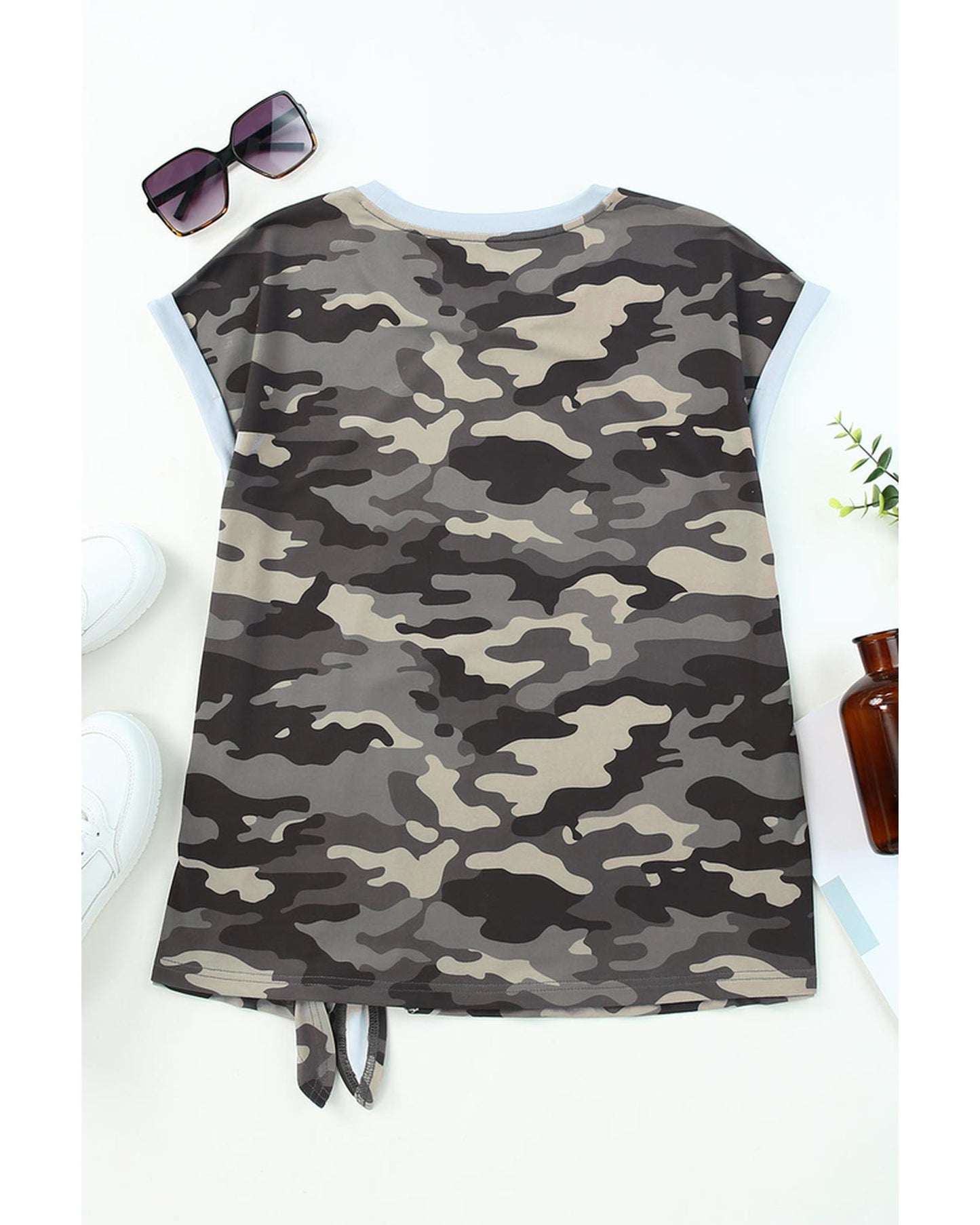 Azura Exchange Camo Print Knotted Hem T-shirt - S