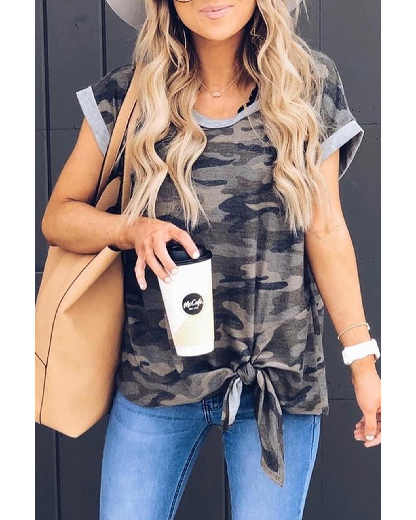 Azura Exchange Camo Print Knotted Hem T-shirt - XL