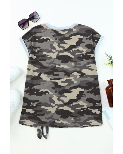 Azura Exchange Camo Print Knotted Hem T-shirt - XL