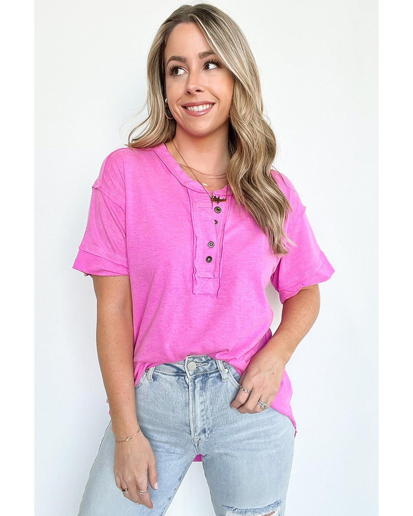 Azura Exchange Button Henley Top - L