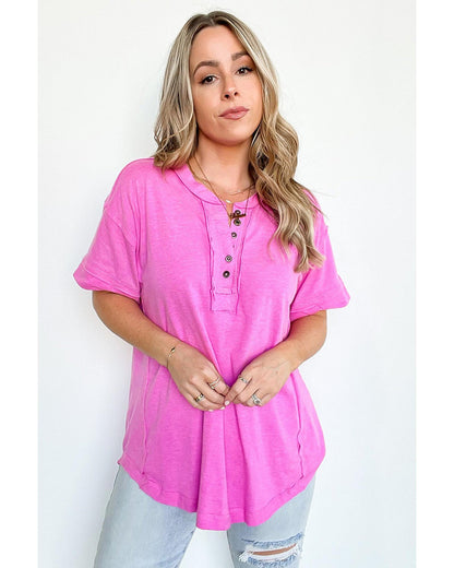 Azura Exchange Button Henley Top - L