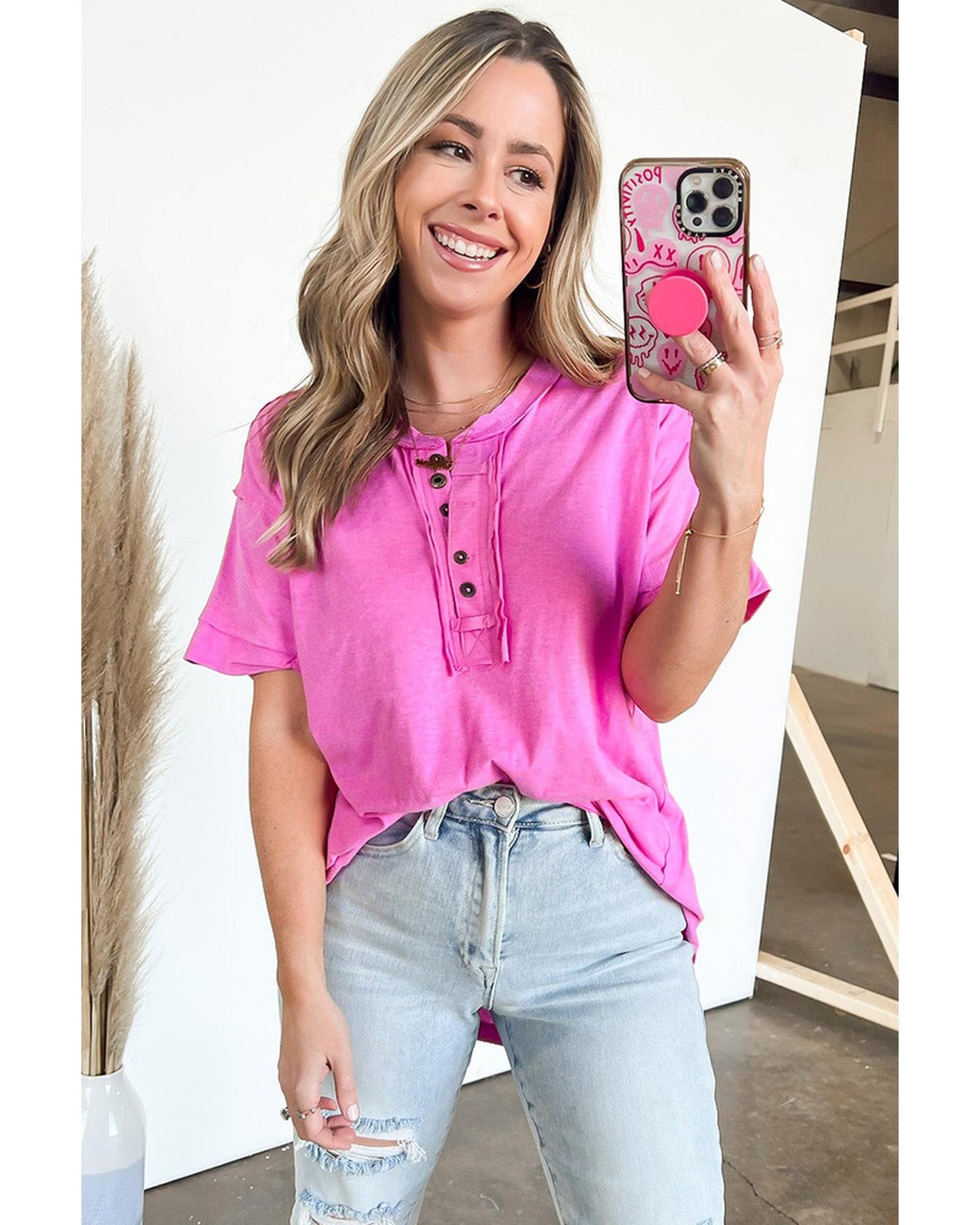 Azura Exchange Button Henley Top - S