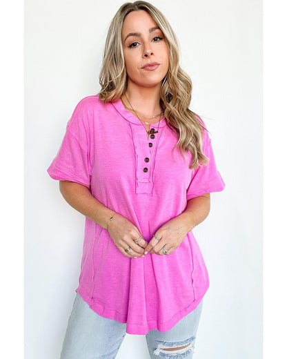 Azura Exchange Button Henley Top - S