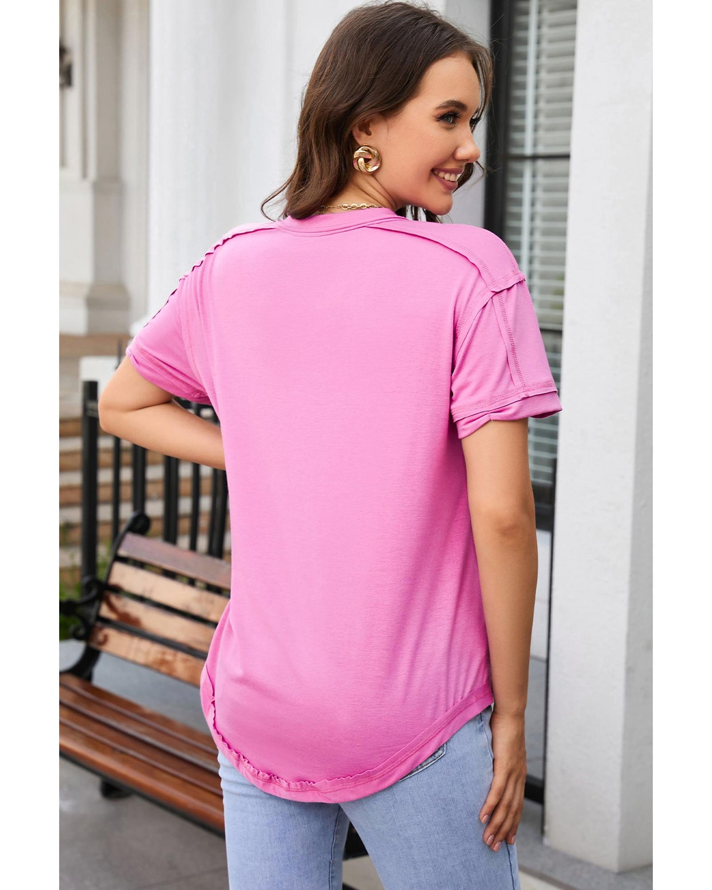 Azura Exchange Button Henley Top - S