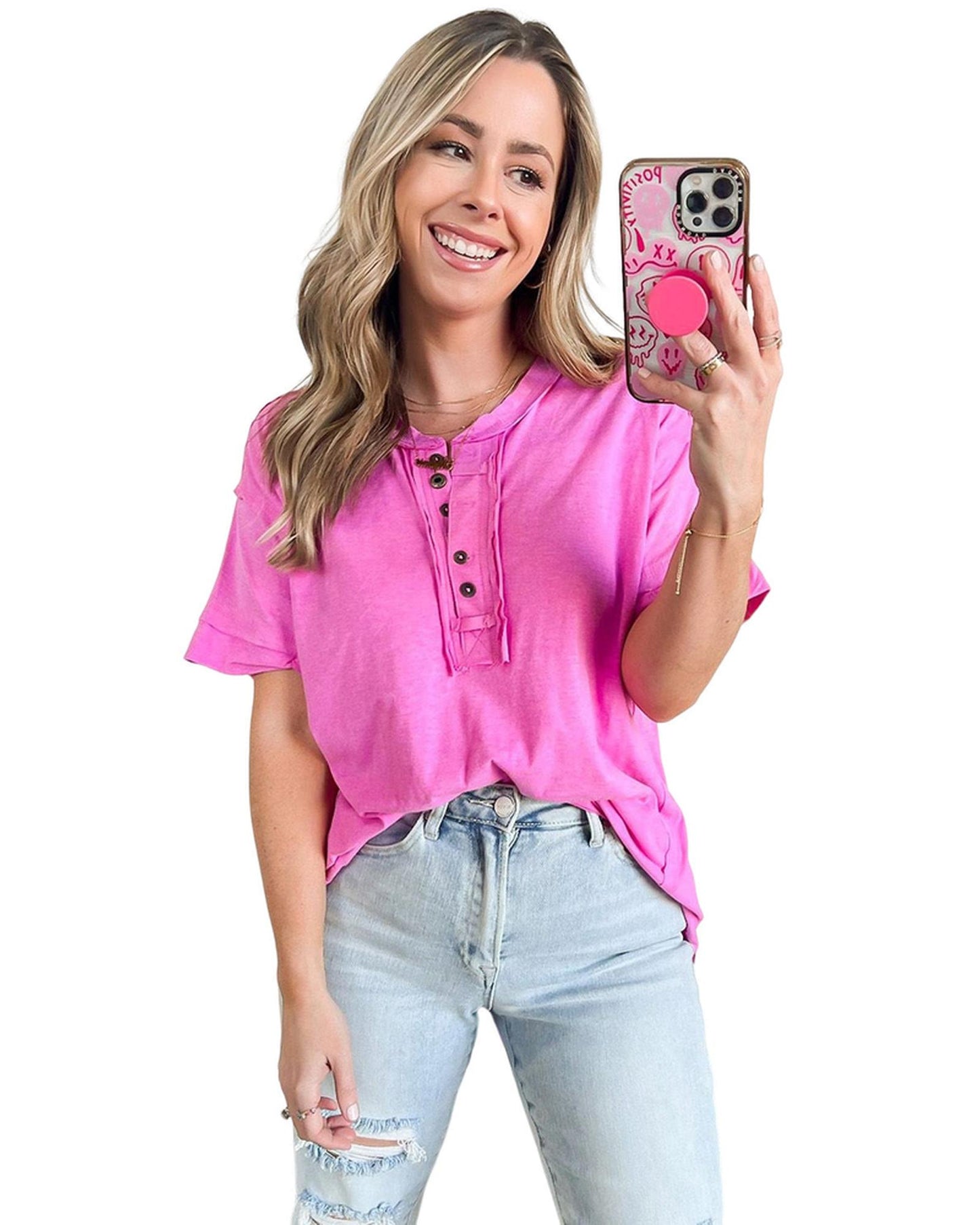 Azura Exchange Button Henley Top - XL