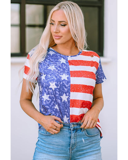 Azura Exchange American Flag Print Distressed Crew Neck T-Shirt - L