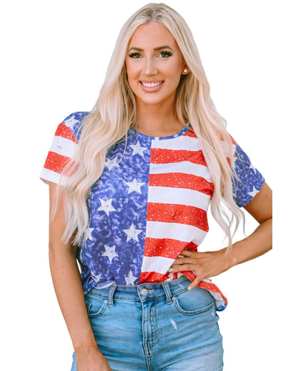 Azura Exchange American Flag Print Distressed Crew Neck T-Shirt - XL