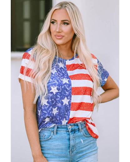 Azura Exchange American Flag Print Distressed Crew Neck T-Shirt - XL