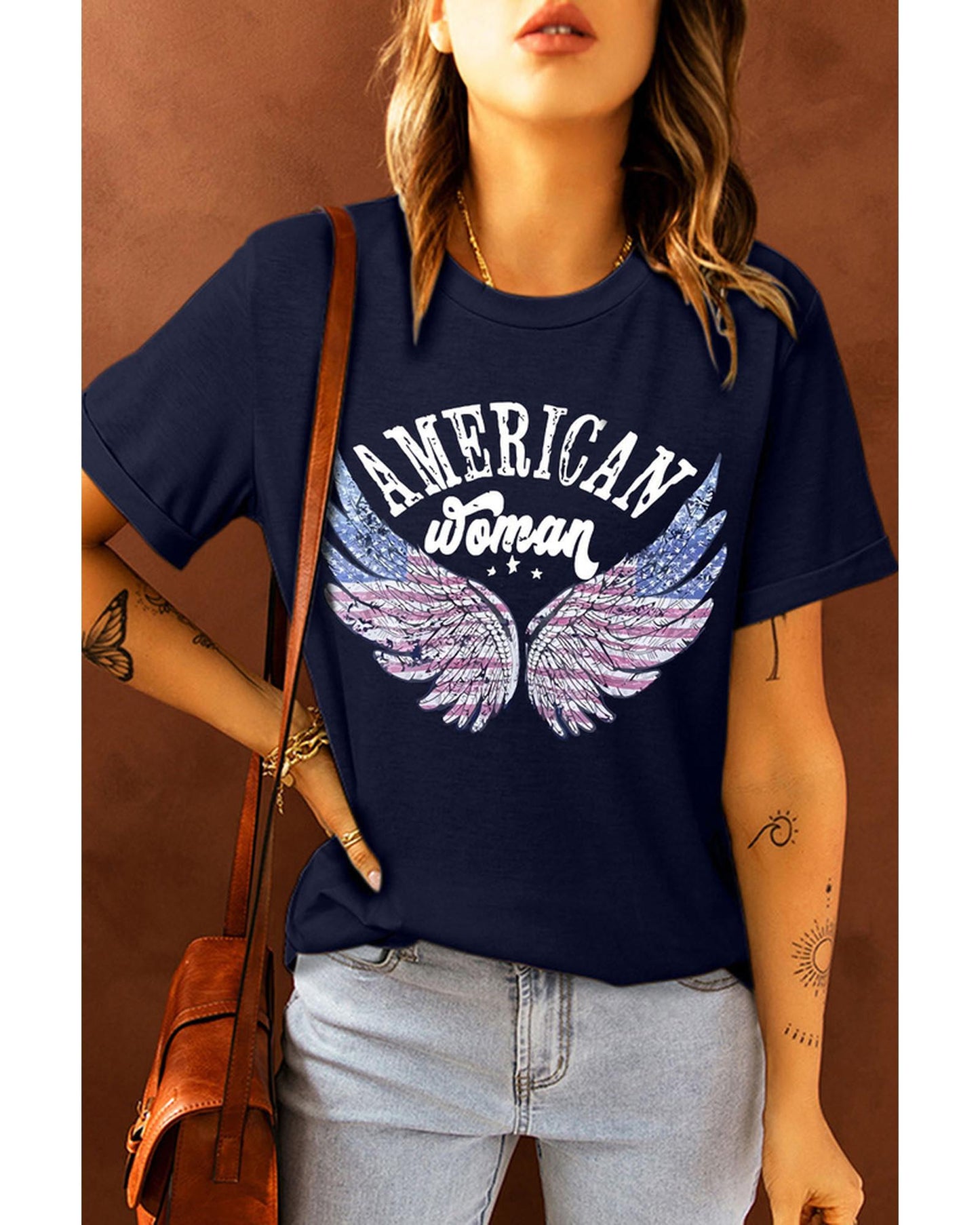 Azura Exchange American Woman Eagle Wing Flag Graphic Tee - M