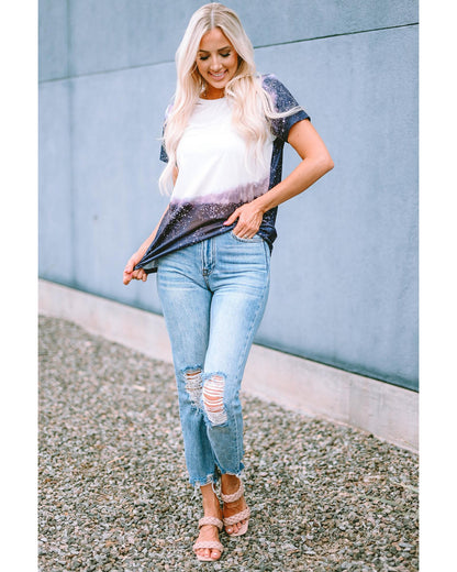 Azura Exchange Bleached Print Short Sleeve Crewneck Top - L