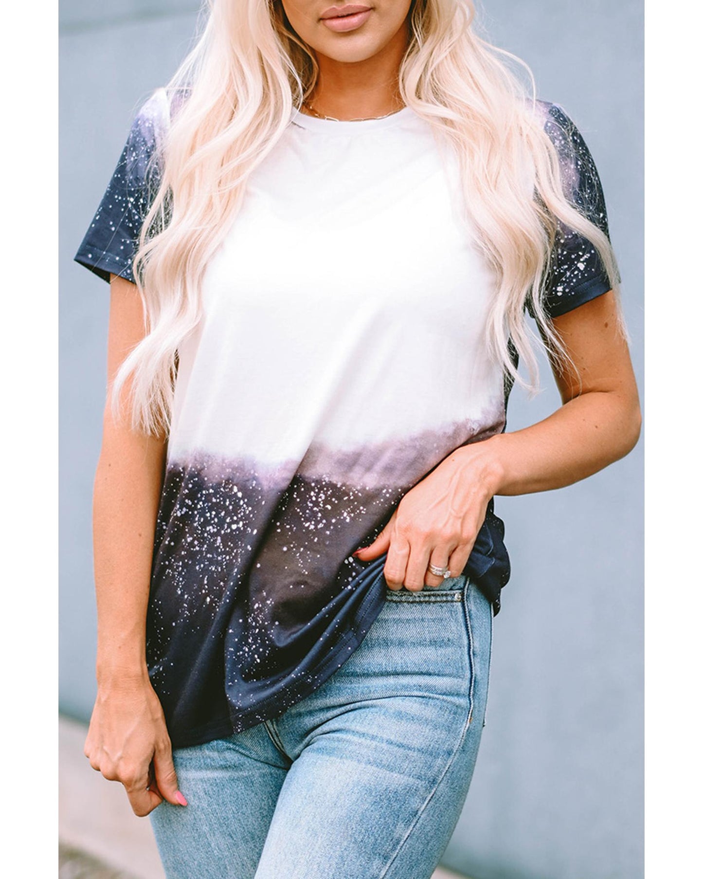 Azura Exchange Bleached Print Short Sleeve Crewneck Top - L