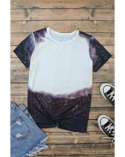 Azura Exchange Bleached Print Short Sleeve Crewneck Top - L