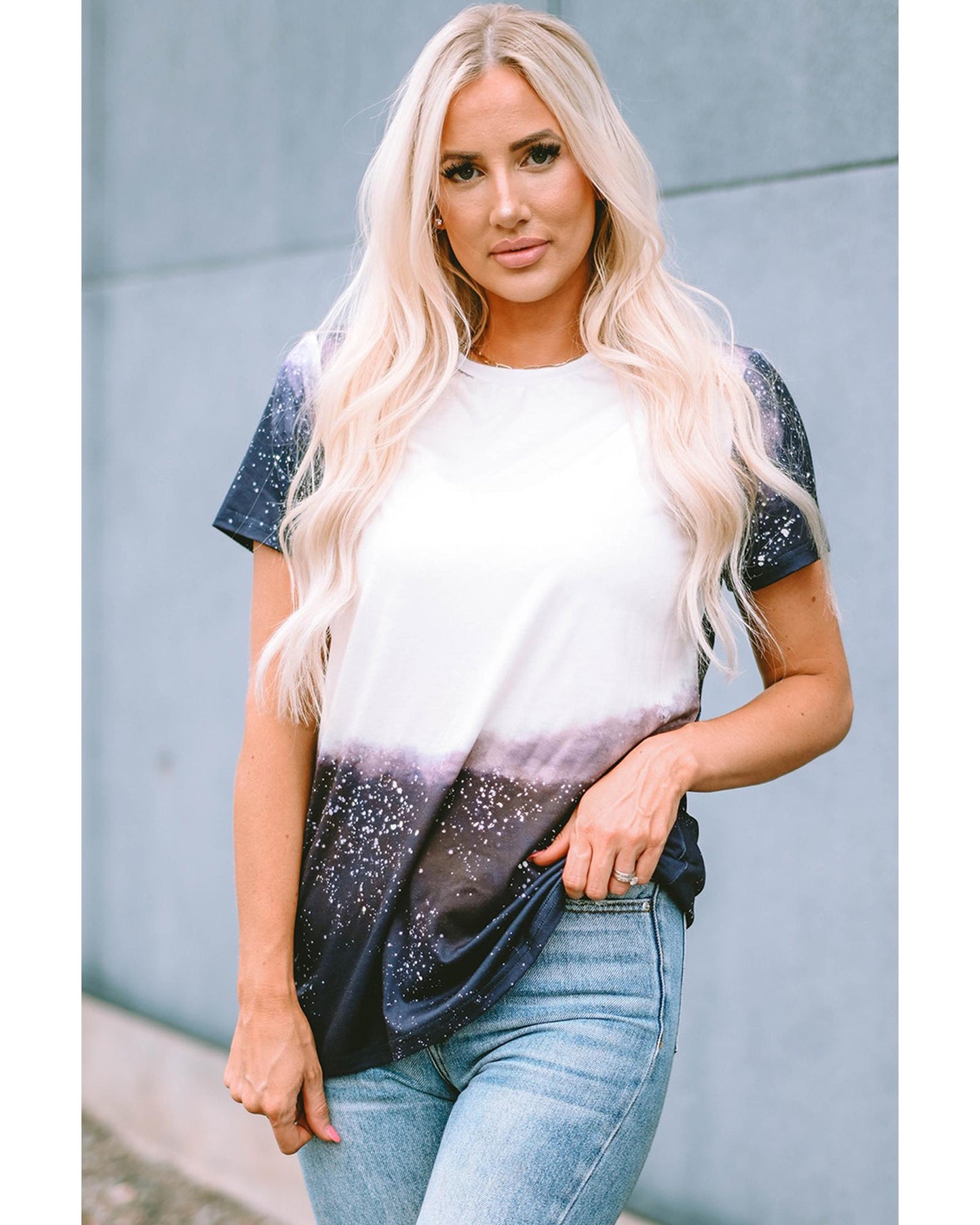 Azura Exchange Bleached Print Short Sleeve Crewneck Top - M