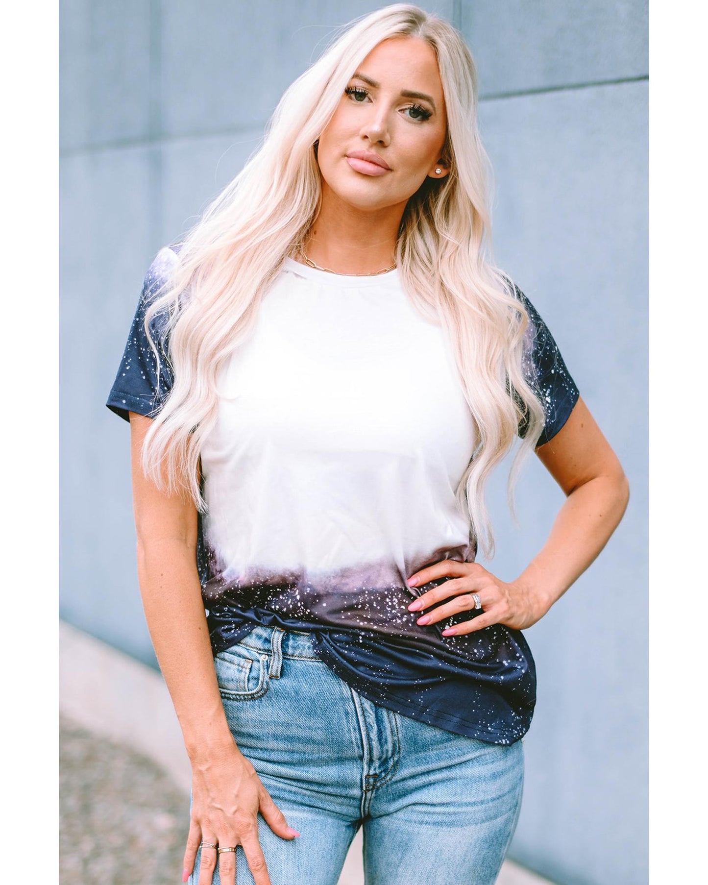 Azura Exchange Bleached Print Short Sleeve Crewneck Top - M