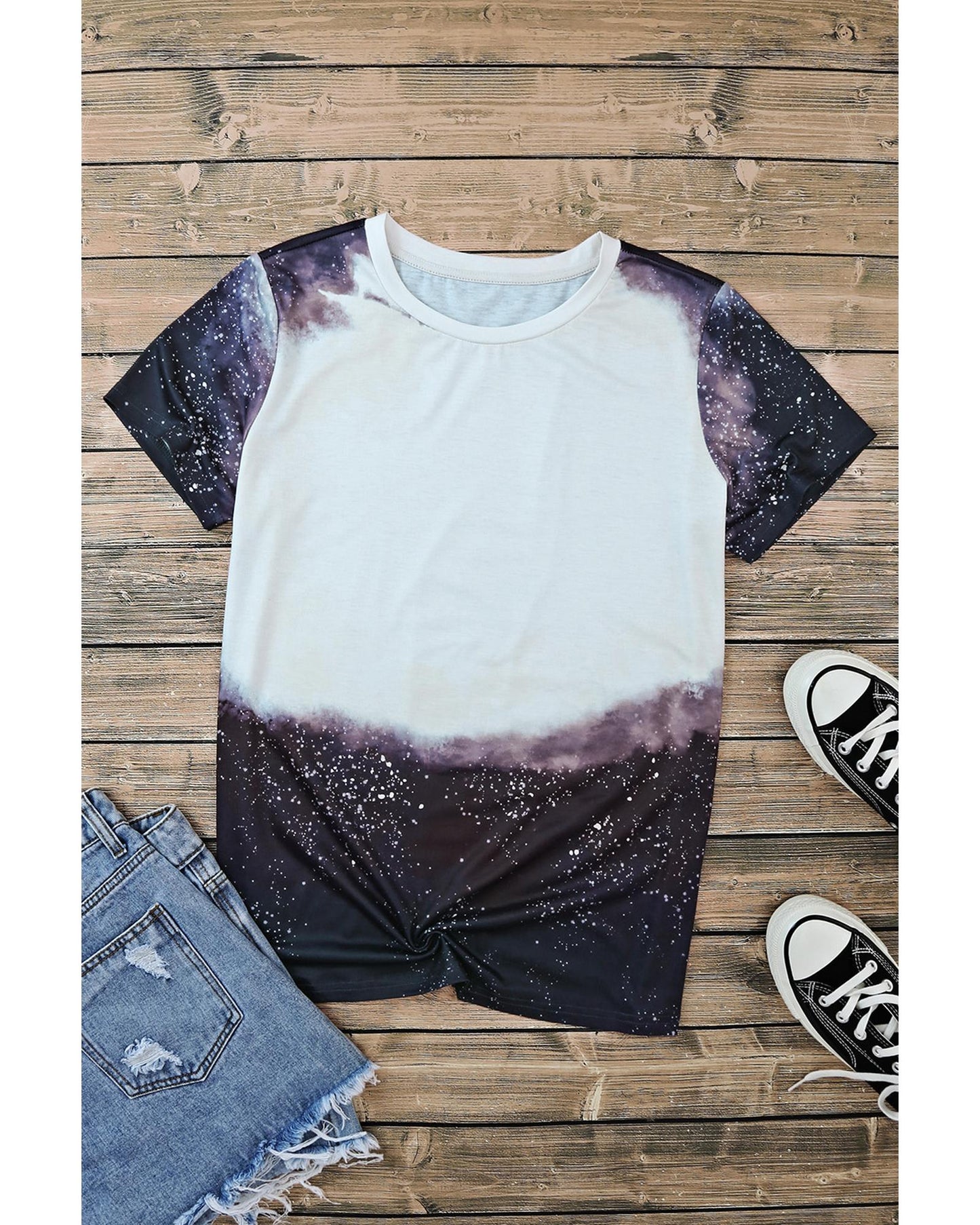 Azura Exchange Bleached Print Short Sleeve Crewneck Top - S