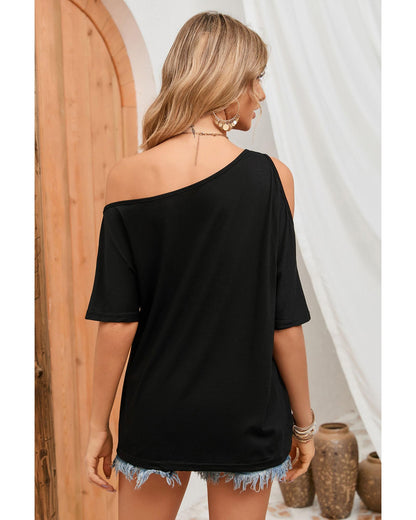 Azura Exchange Asymmetrical Neck Casual T-Shirt - S