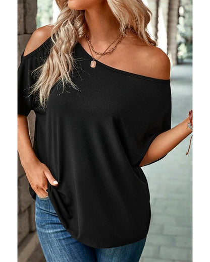 Azura Exchange Asymmetrical Neck Casual T-Shirt - S