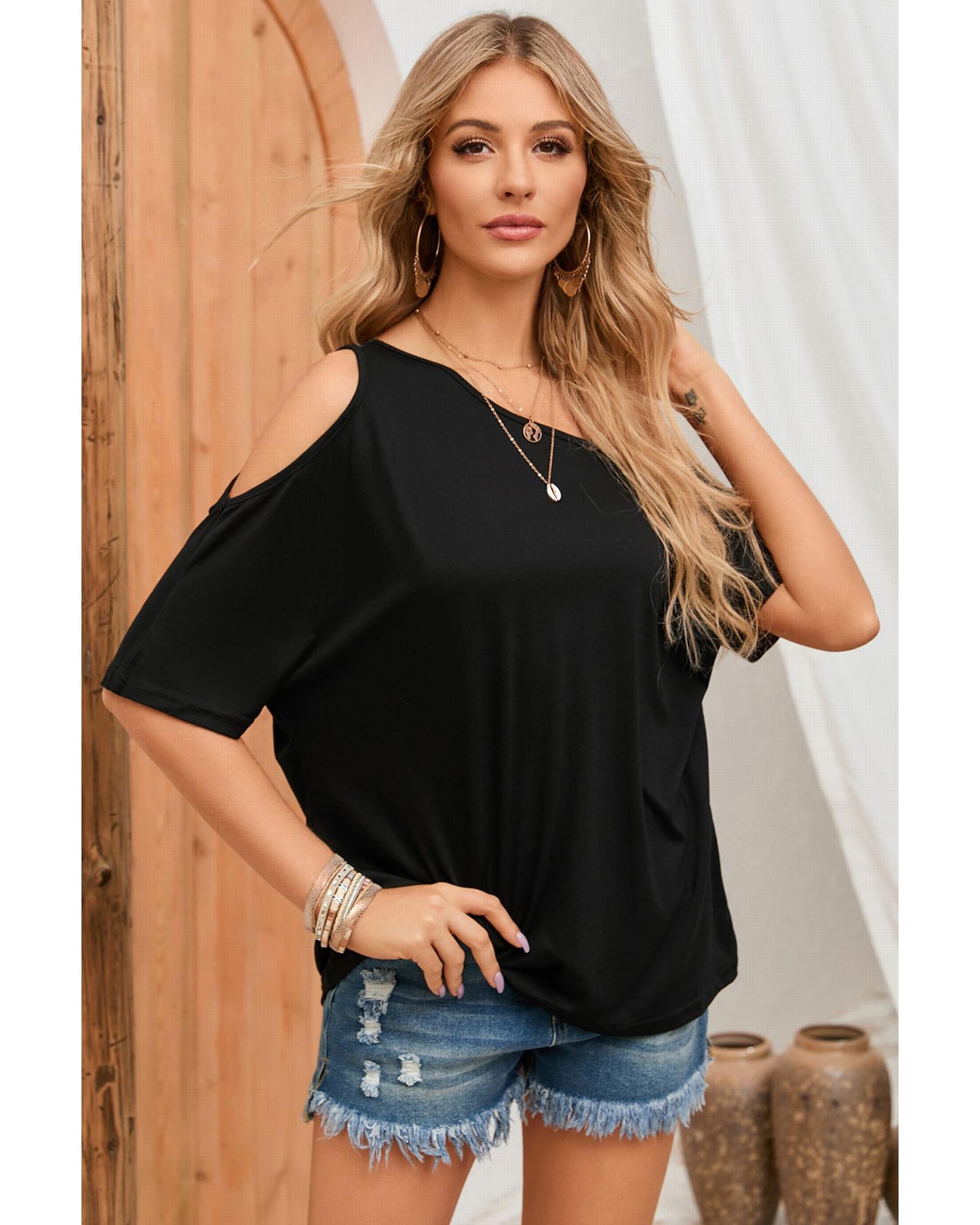 Azura Exchange Asymmetrical Neck Casual T-Shirt - XL