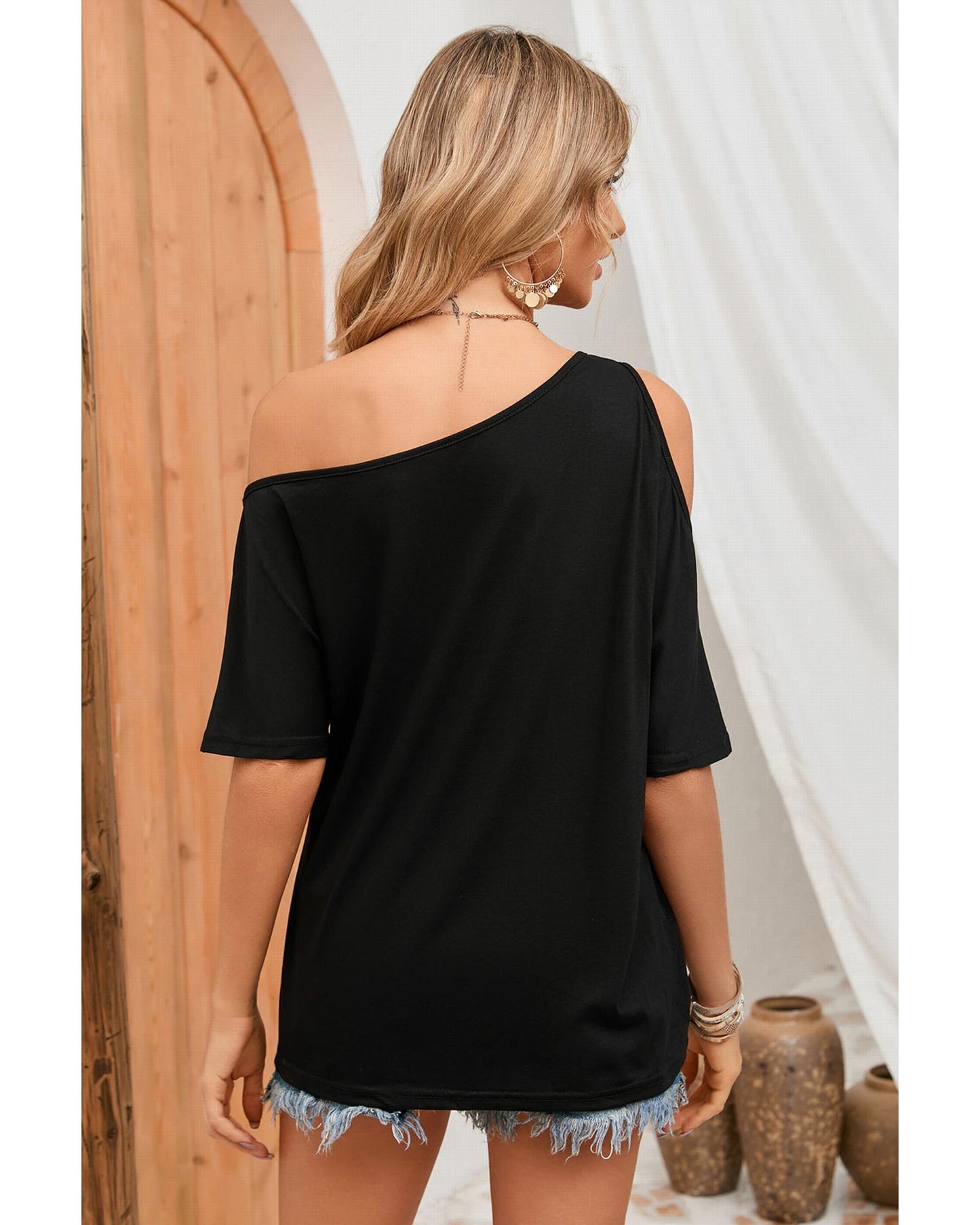 Azura Exchange Asymmetrical Neck Casual T-Shirt - XL