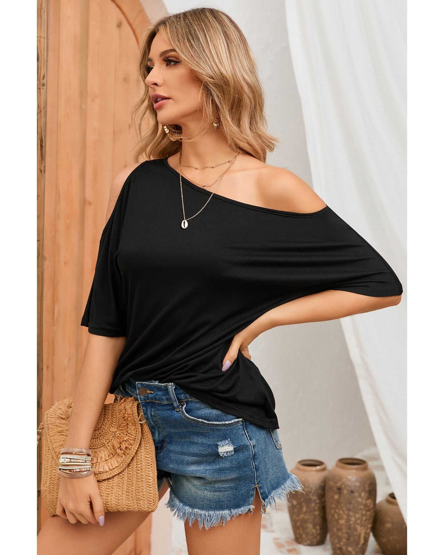 Azura Exchange Asymmetrical Neck Casual T-Shirt - XL