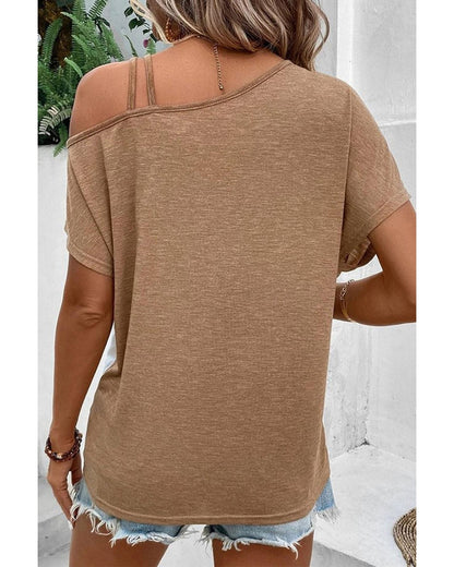 Azura Exchange Asymmetric Colorblock Strappy Cold Shoulder Top - S