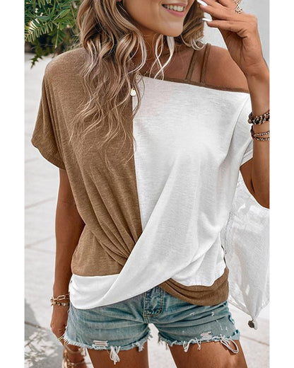 Azura Exchange Asymmetric Colorblock Strappy Cold Shoulder Top - S