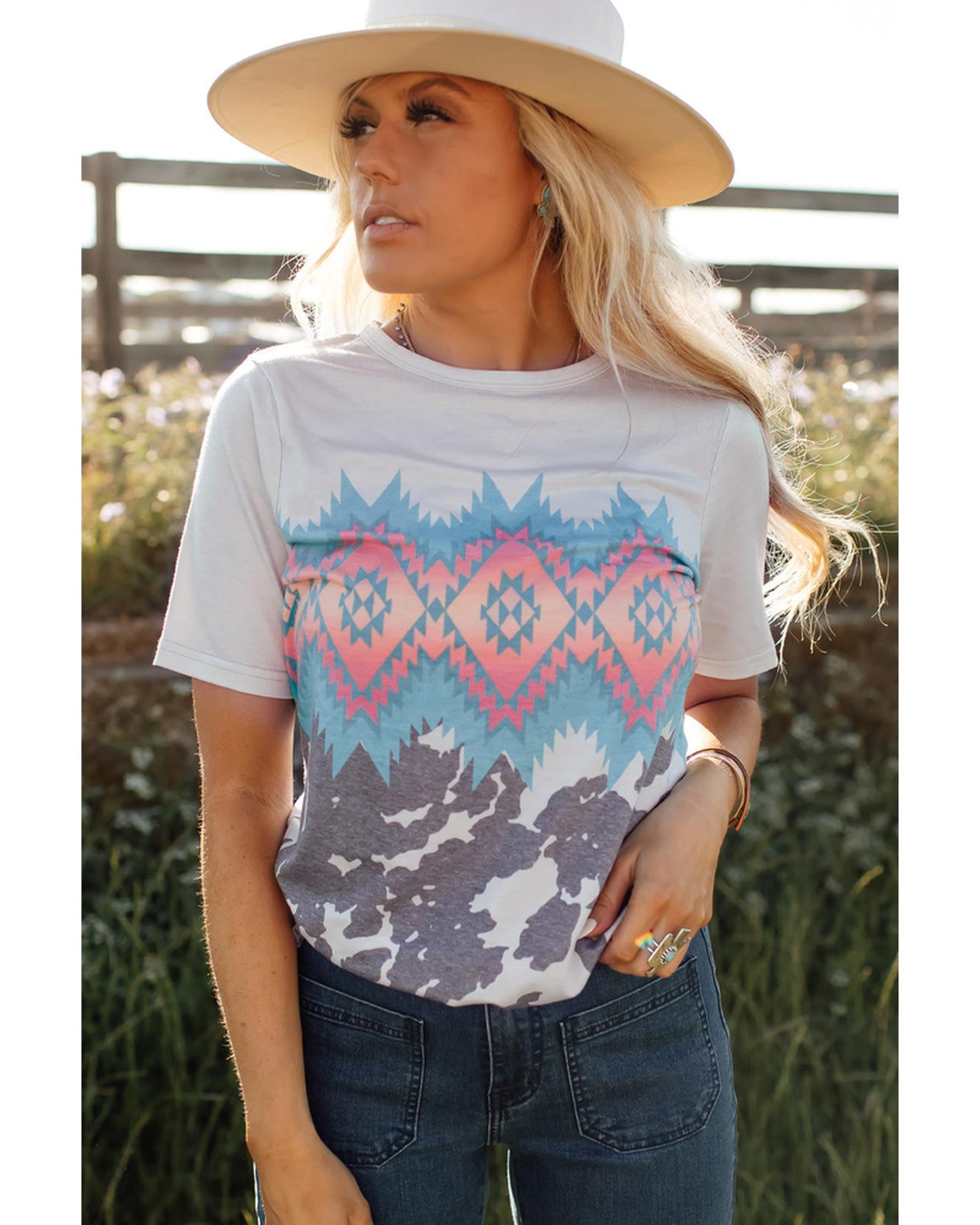 Azura Exchange Aztec Geometric Print T-shirt - 2XL