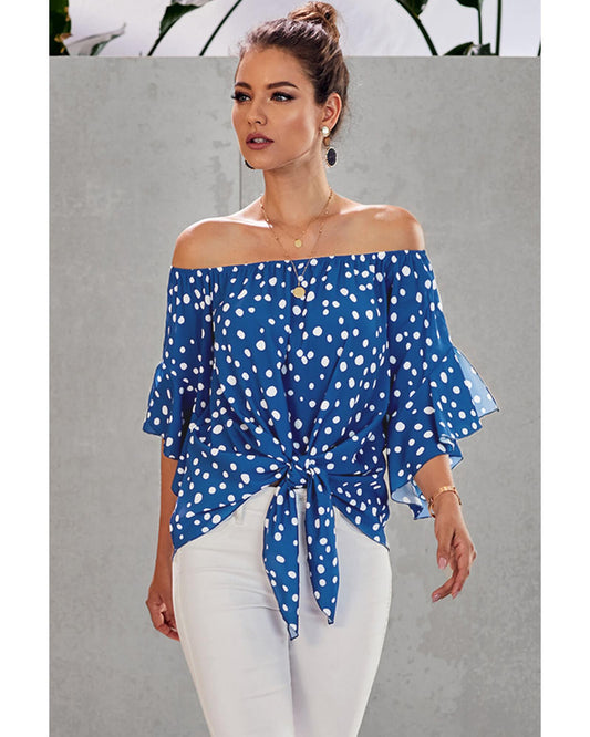 Azura Exchange Bell Sleeve Off Shoulder Tie Knot Top - M