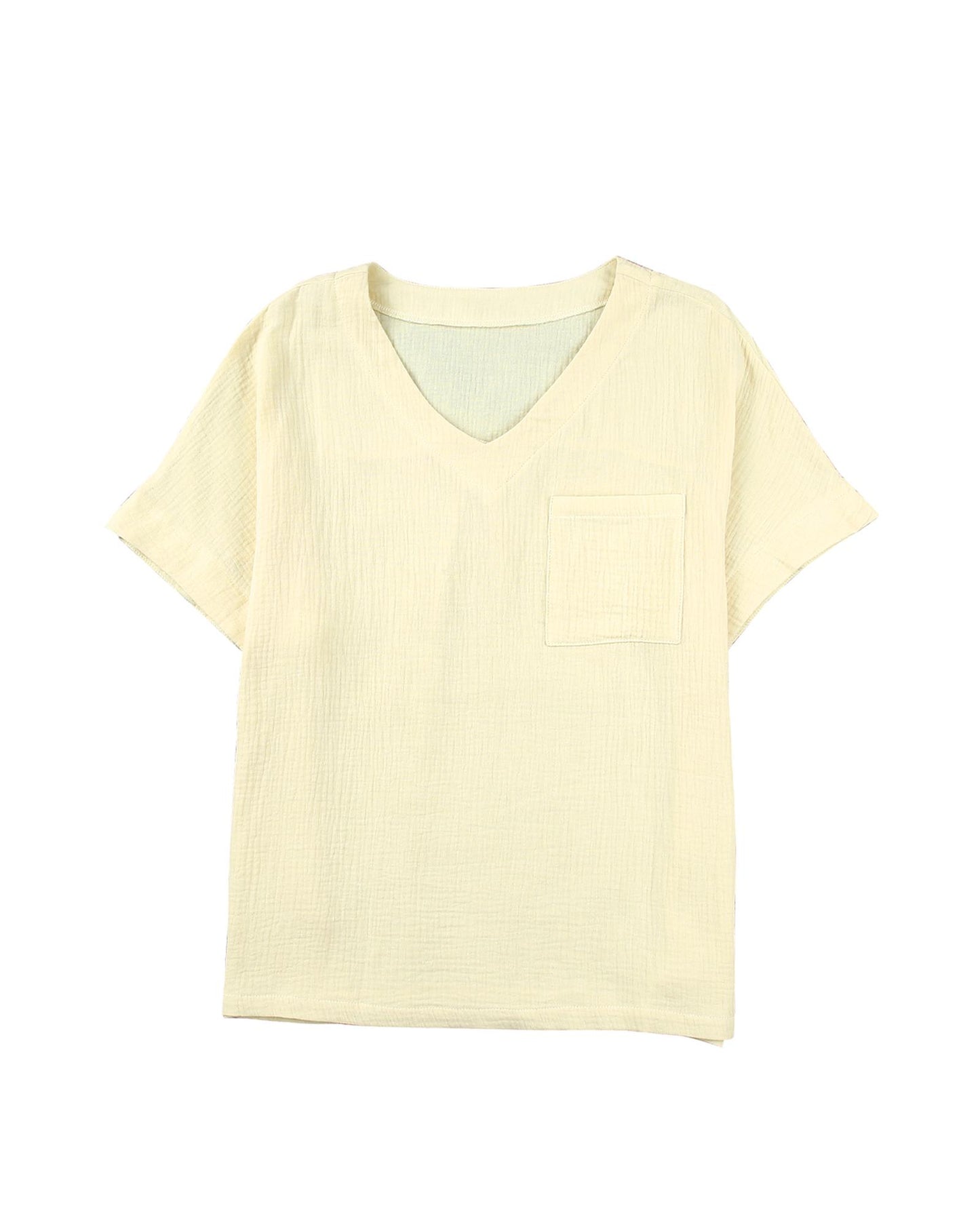 Azura Exchange Beige Textured Pocket Split V Neck Top - 4X
