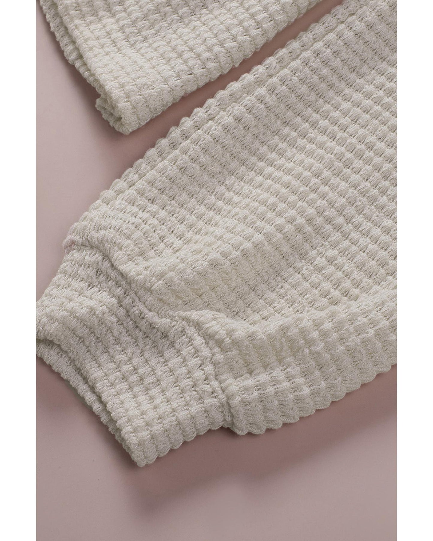 Azura Exchange Waffle Knit Buttons Ruffled Hooded Top - M