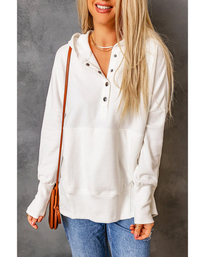 Azura Exchange Batwing Sleeve Henley Hoodie with Pockets - L