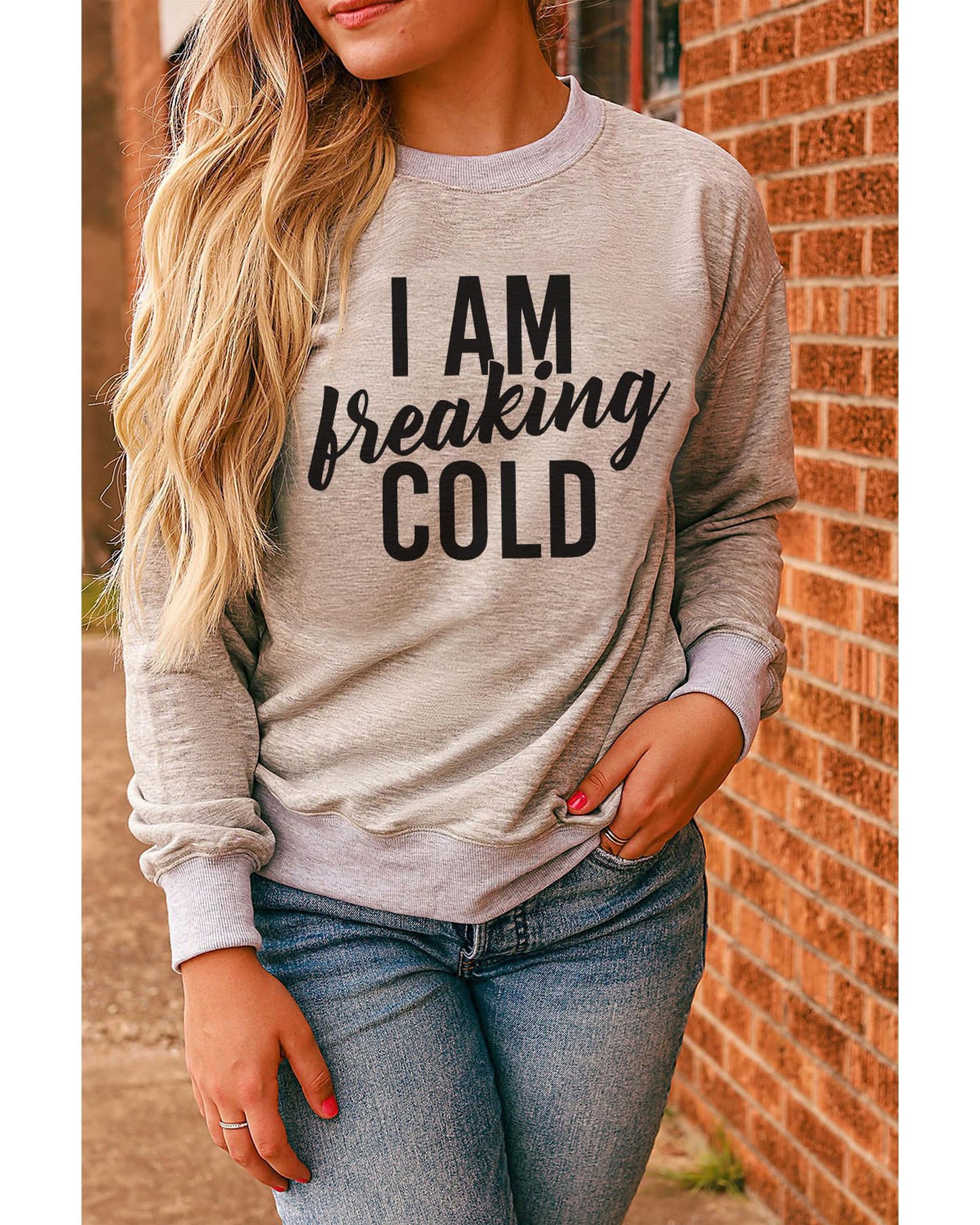 Azura Exchange Breaking COLD Letter Print Sweatshirt - M